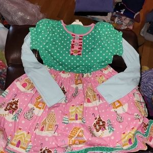 EUC Matilda Jane Girls sz 8 Gingerbread Village Wonderment Dress
